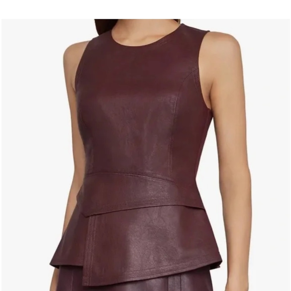 BCBG Burgundy FAUX LEATHER TOP peplum